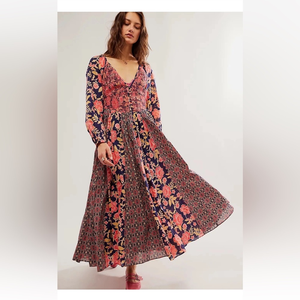 Free People A New Way Maxi Dress Navy Combo Medium - Picture 2 of 9